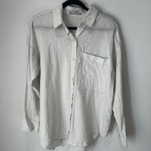 Abercrombie Fitch Women’s Oversized Linen Long Sleeve Shirt Sz M